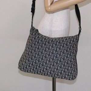 Christian Dior Trotter Canvas Shoulder Bag Navy Silver Auth yk19191